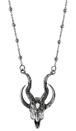 *clipped by @luci-her* RESTYLE 3D SILVER CRESCENT SKULL NECKLACE - Sourpuss Clothing