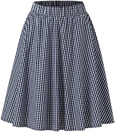 Women's Casual Plaid Stretch Waist Pleated A-line Skirt at Amazon Women’s Clothing store