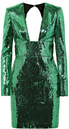 Dundas - Open-back Sequined Chiffon Mini Dress - Green