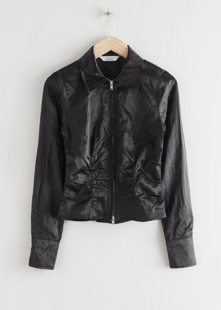 Shiny Collared Zip Top - Black - Tops & T-shirts - & Other Stories