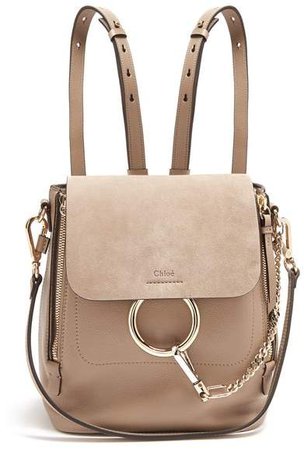 Faye Small Suede And Leather Backpack - Womens - Grey