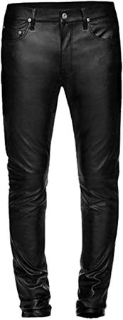 Leather Jeans, Biker Style, Skinny Pants, Men in Black, Basic 5 Pocket Skin Tight at Amazon Men’s Clothing store