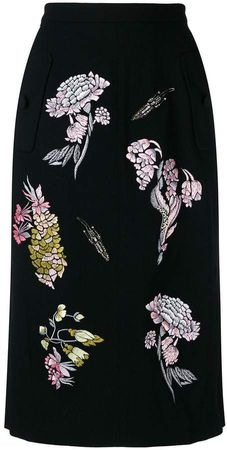 flower embroidered midi skirt