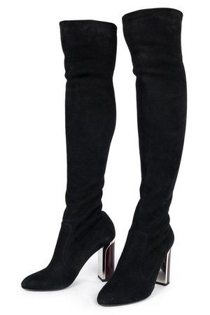 Dior Black Christian Suede Over The Knee Boots/Booties
