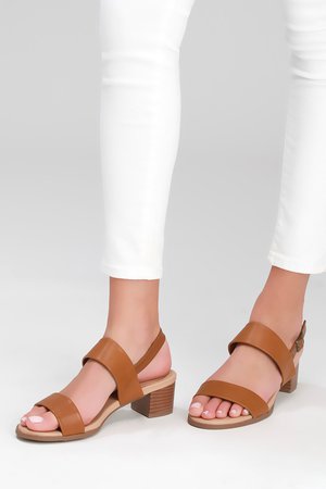 Tan Heeled Sandals - Vegan Leather Sandals - Buckled Sandals
