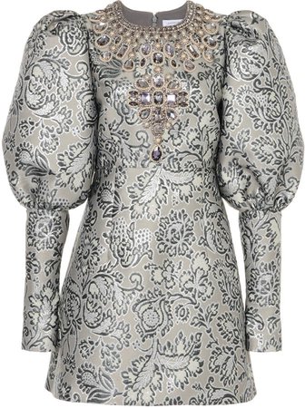 Andrew Gn Crystal-Embellished Brocade Mini Dress