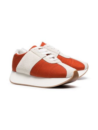 Marni orange and white 40 suede panel flatform sneakers