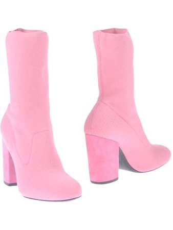 Pink high heel ankle boots
