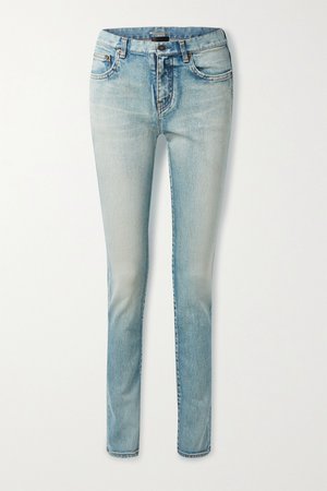 Blue Distressed low-rise slim-leg jeans | SAINT LAURENT | NET-A-PORTER