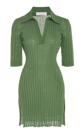 Rib Knit Cotton and Silk Blend Green Top Dress