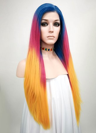 Blue Pink Yellow Ombré Wig LF1290