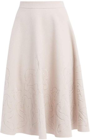 Mallarme Cream Wool Flared Midi Skirt