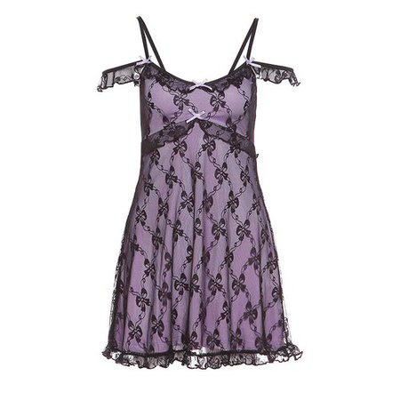 Fairy Summer Dress Girly Bow Lace Mesh Satin Purple Strap Mini Dresses Pastel Goth Y2K