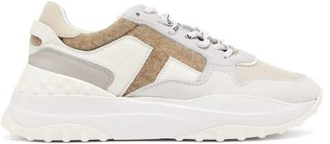 Pebbled Leather And Felt Trainers - Womens - White Multi