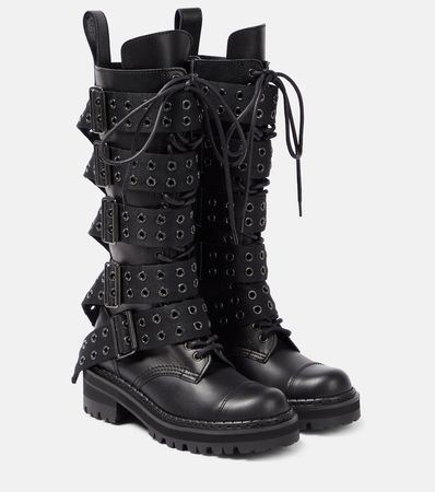 Embellished Leather Boots in Black - Junya Watanabe | Mytheresa