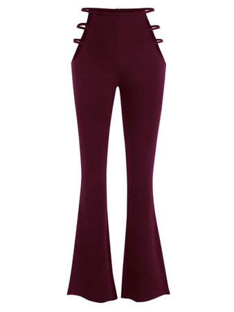 [28% OFF] 2020 Ladder Cutout Waist Textured Bootcut Pants In RED WINE | ZAFUL