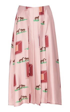 Printed Pleated Silk Midi Skirt by Victoria Beckham | Moda Operandi