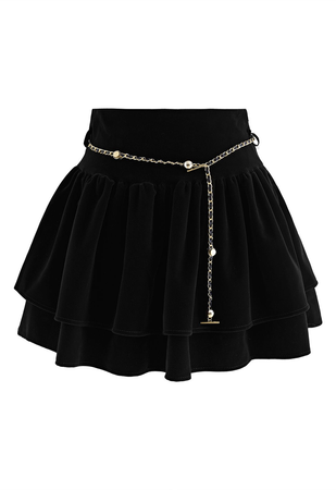 black velvet skirt with chain belt