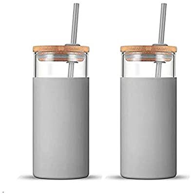 Amazon.com: Tronco 20oz Glass WateTronco 20oz Glass Tumbler Glass Water Bottle Straw Silicone Protective Sleeve Bamboo Lid - BPA Free (French Grey/ 2-Pack): Home & Kitchen
