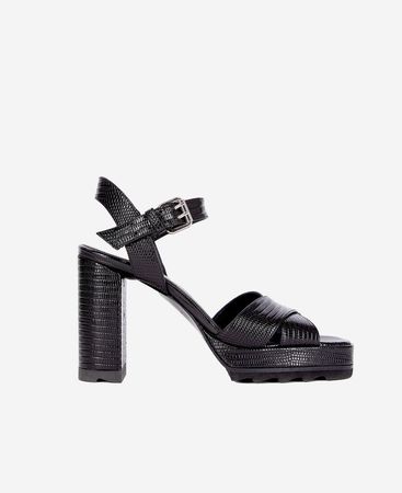 Black lizard effect leather heeled sandals | The Kooples - US