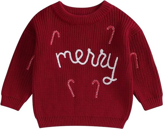 Amazon.com: Baby Girl Christmas Outfit Christmas Sweater Knit Sweatshirt Long Sleeve Pullover Tops Warm Fall Winter Clothes (White Merry Candy Cane, 0-3 Months): Clothing, Shoes & Jewelry