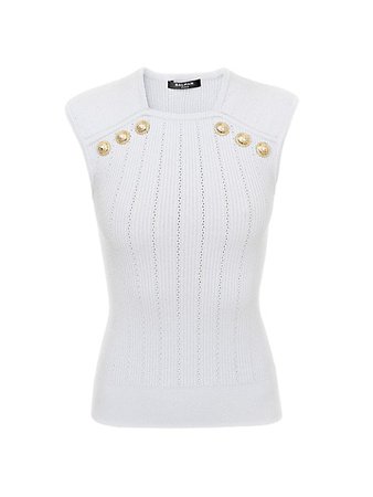 Shop Balmain Button-Embellished Knit Top | Saks Fifth Avenue