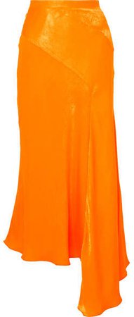 Asymmetric Hammered-satin Skirt - Orange