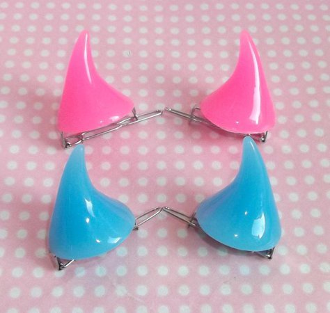 Cute mini resin devil horn hair clips in pink and blue | Etsy
