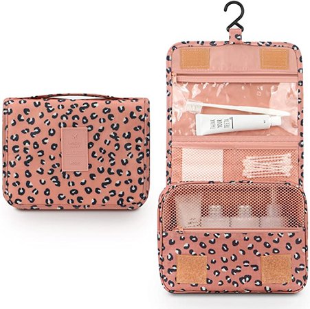Amazon.com: Mossio Hanging Toiletry Bag - Large Cosmetic Makeup Travel Organizer for Men & Women with Sturdy Hook (Pink Leopard): Clothing