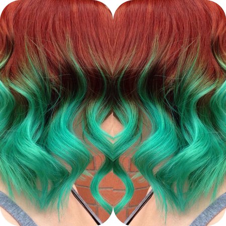 Red and Green Ombre hair 1