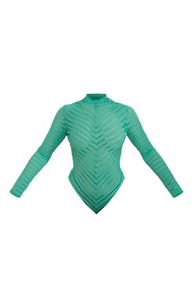 Bright Green Chevron Mesh Thong Bodysuit | PrettyLittleThing USA