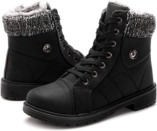 Amazon.com | yageyan Womens Winter Snow Boots Warm Fur Lined Winter Waterproof Ankle Booties Zipper Design Anti-Slip Leather Combat Boots(Black9) | Ankle & Bootie