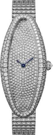 Baignoire Allongée watch Medium model, rhodiumized 18K white gold, diamonds