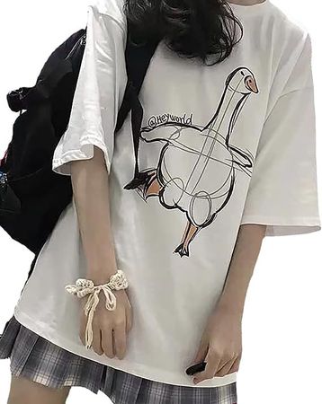 Gothic Casual Loose Oversized T-Shirt Harajuku Street Trend Men and Women Personalized Print Rock Animation Punk at Amazon Women’s Clothing store