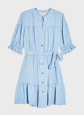 Blue Chambray Tierred Belted Dress | Miss Selfridge