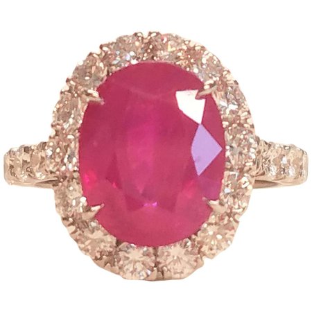GIA Certified 5.17 Carat Oval Burma Ruby and Diamond Ring in 18 Karat White Gold For Sale at 1stDibs