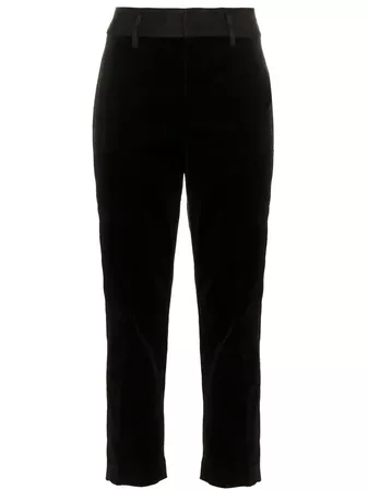 Frame Contrasting Waist Cropped Velvet Trousers In Black | ModeSens