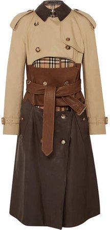 Paneled Leather, Cotton-gabardine And Canvas Trench Coat - Beige
