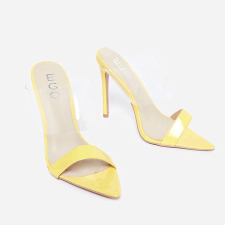 Dream Pointed Perspex Mule In Yellow Patent