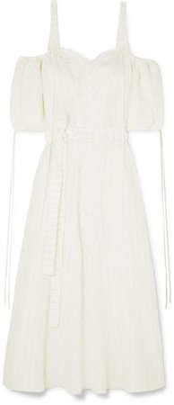 Paula's Ibiza Cold-shoulder Striped Linen-blend Gown - White