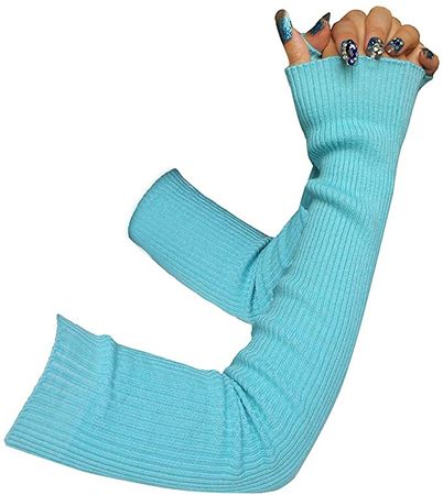 Share Maison Fingerless Arm Warmers for Women Winter Stretchy Gloves Cashmere Wool Gloves 50cm Extra Long Gloves (1-sky blue)