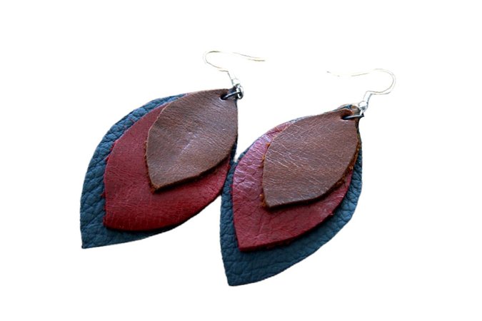 leather earrings maroon turquoise