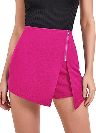 GORGLITTER Women's Zip Up Asymmetrical Split Hem Skirt High Waisted Skorts at Amazon Women’s Clothing store