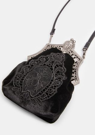 Widow Vintage Velvet Applique Handbag - Black – Dolls Kill