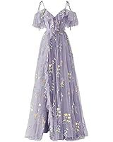 Amazon.com: SUOLUOS 2023 Flower Embroidery Prom Dresses Long Tulle Spaghetti Strap A Line Formal Evening Party Gowns for Women Dusty Blue Size14 : Clothing, Shoes & Jewelry