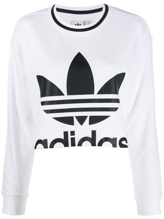 White Adidas Logo Print Cropped Sweater | Farfetch.com