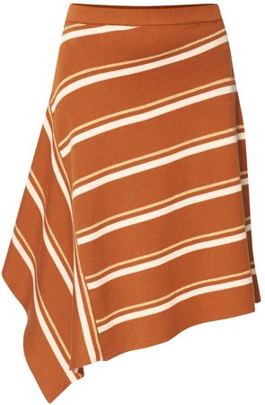 Paisie Striped Asymmetric Skirt With Side Drape In Brown Gold & White