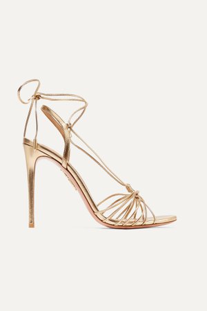 Gold Whisper 105 lace-up metallic leather sandals | Aquazzura | NET-A-PORTER