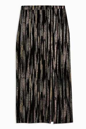 Black Velvet Glitter Midi Skirt | Topshop