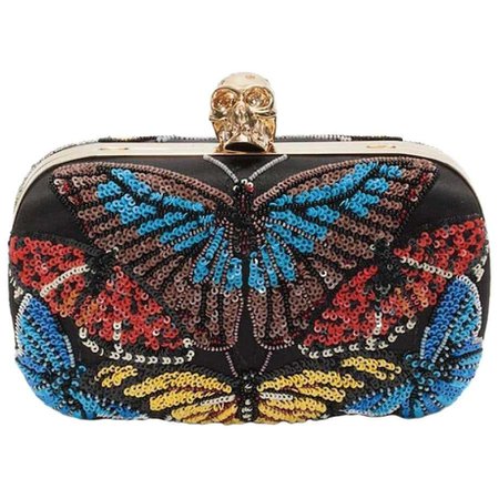 Alexander McQueen Beaded Butterfly Embroidered Classic Clutch Bag For Sale at 1stdibs